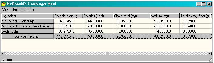 Recipe Box Nutrient Calculator Screenshot